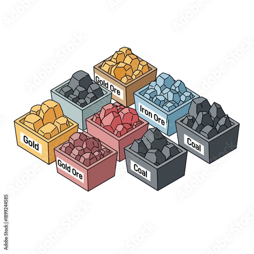 Containers Filled with Various Types of Ore.