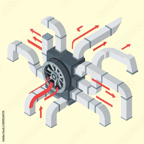 Industrial Fan with Airflow Arrows Diagram.