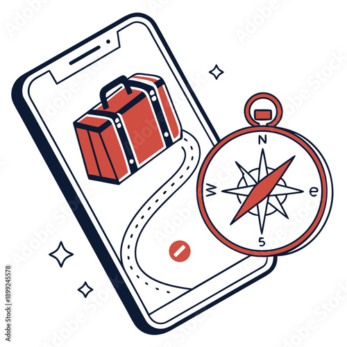 Smartphone displaying a compass app with a physical compass nearby for navigation.