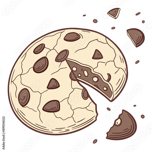 A delicious chocolate chip cookie with crunchy bits and a soft center.