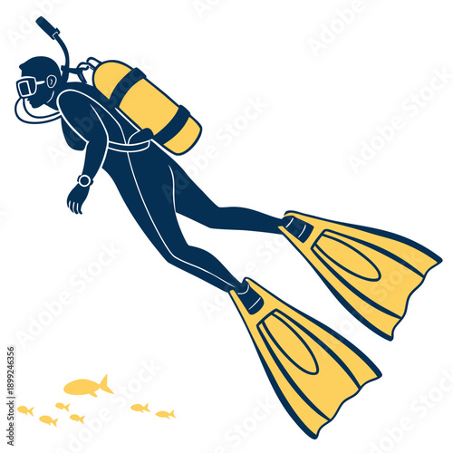 Scuba diver exploring vibrant coral reef with colorful fish nearby