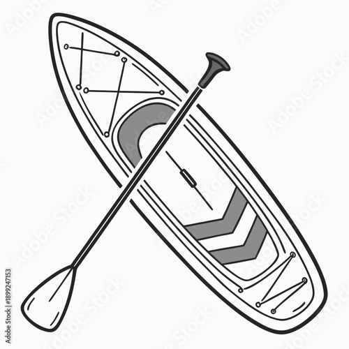 A serene kayak with a paddle resting on top, ready for an adventure on calm waters.