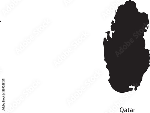Qatar Silhouette Map with Borders - Detailed Administrative Municipalities, Doha Capital, and Middle East Regional Vector