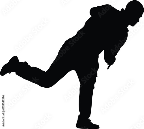 Black Silhouette of a Man Bowling in Cricket on a White Background bowler