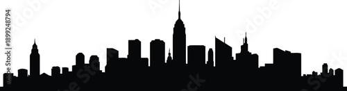 Black silhouette of a modern city skyline with tall skyscrapers on a white background vector illustration