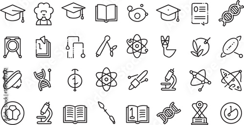 Set of science and education icons on transparent background
