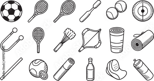 Collection of Sports and Fitness Equipment Icons