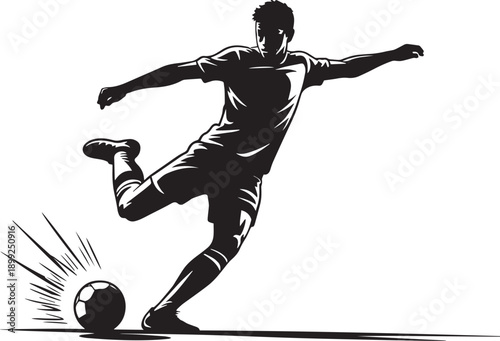 Dynamic Silhouette of a Soccer Player Kicking the Ball