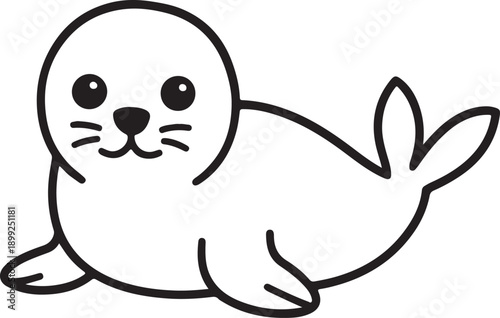 A cute cartoon depiction of a swimming seal in a simple line drawing style
