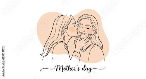 A tender illustration of a daughter kissing her mother on the cheek, celebrating Mother's Day with a warm embrace.