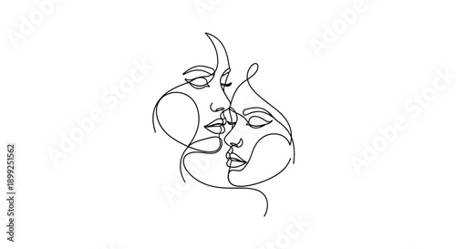 Abstract continuous line drawing of two faces in profile, conveying intimacy and connection.