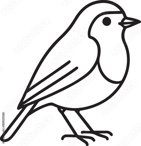 A simple line drawing of a small bird perched on a surface