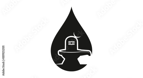 Black and white Shiva Lingam symbol inside a teardrop shape.