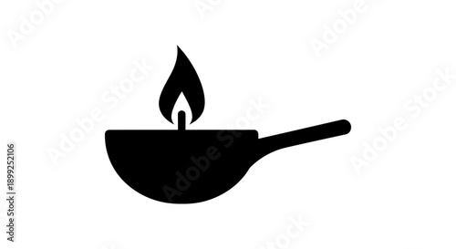 Simple black silhouette of a frying pan with a flame.