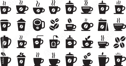 Collection of Various Coffee and Tea Beverage Icons