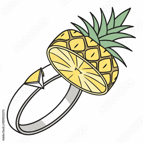 A detailed illustration of a pineapple-shaped ring with a leaf on top.