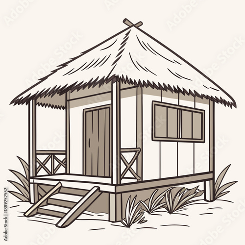 A quaint wooden cabin nestled in a serene forest setting with a rustic charm