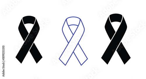 Three ribbons two black and one blue in a striking silhouette