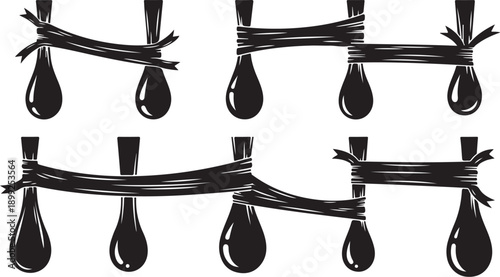 Black oil droplets falling from bound tubes illustration pattern
