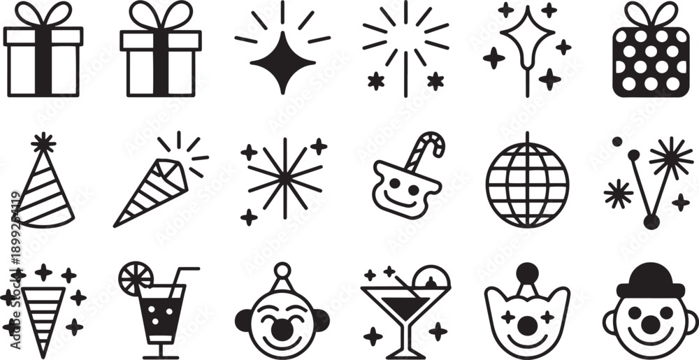 Fototapeta premium Collection of celebration and partyrelated icons and symbols