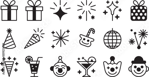 Collection of celebration and partyrelated icons and symbols