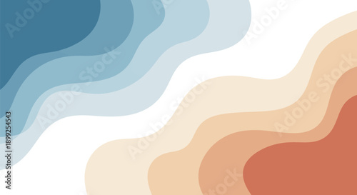 Vibrant wavy abstract background with blue beige and orange hues on white