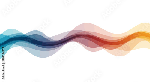 Vibrant wavy lines in blue purple red orange hues on white background for design