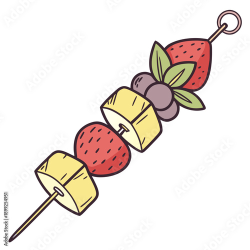 Colorful skewer with various fruits and vegetables