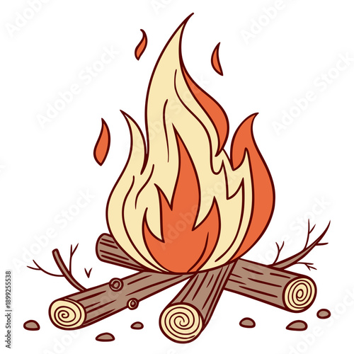 A vibrant campfire burning brightly with flames dancing on wooden logs.