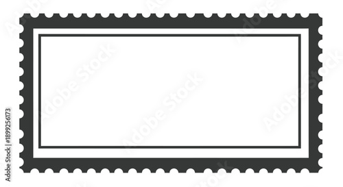 A blank rectangular postage stamp with a black border and perforated edges on a white background.