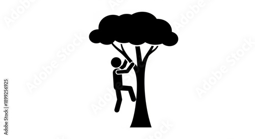 Person climbing a tree silhouette.