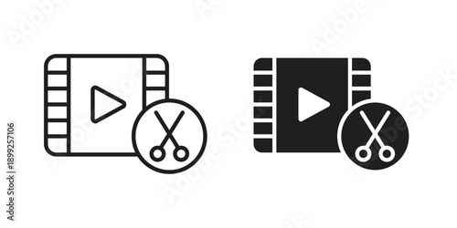 Video editing icon and Symbols Collection. Simple Flat Outline Stroke
