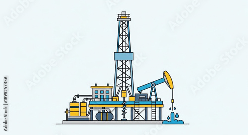 Oil Rig and Pumpjack Illustration.