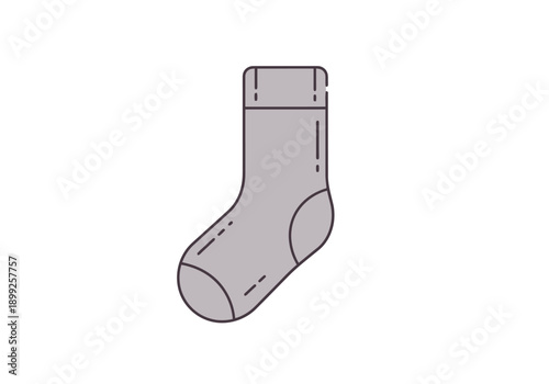 Single Gray Soft Cozy Sock Icon With Outline Detail For Feet Warmth Protection And Comfort Concept On White Background