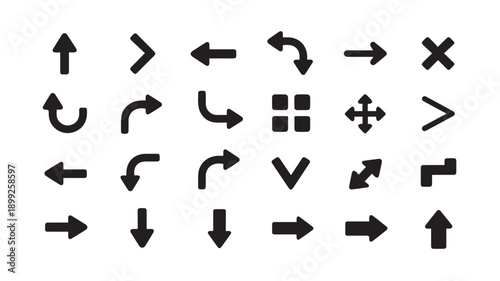 A collection of minimalist arrow icons representing various directions and actions, perfect for user interfaces and web design
