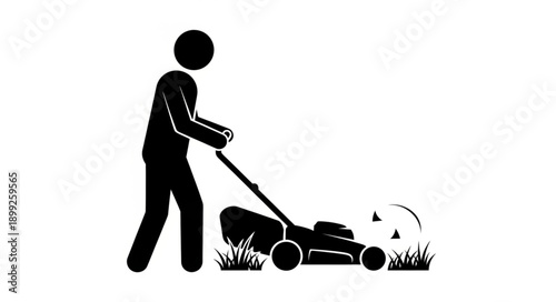 Person mowing lawn with lawnmower icon silhouette.