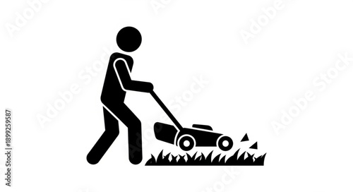 Person mowing lawn with lawnmower icon silhouette.