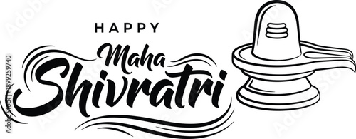 Happy Maha Shivratri Calligraphy Text Design with Traditional Shivling Icon Vector Illustration for Indian Religious Festival Greeting Cards and Spiritual Holiday Celebration Backgrounds