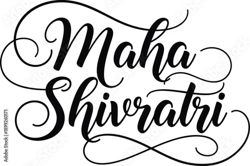 Elegant Maha Shivratri Calligraphy Typography Lettering on White Background for Hindu Festival Celebration Greeting Cards, Social Media Posts, Posters, and Religious Graphic Design