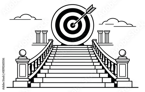 Line art illustration of a target with an arrow hitting the bullseye depicting success for business goals