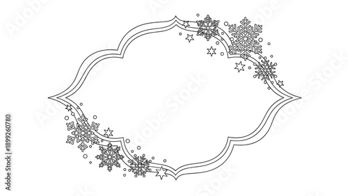Elegant frame border decorated with delicate snowflake outlines and stars is perfect for creating winter holiday cards or invitations.