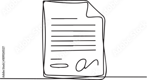 Simple line art illustration of a signed document on a flat surface from a straight-on viewpoint