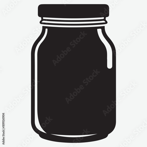 Glass jar silhouette with lid, container for food preservation, storage and cooking ingredient symbol, isolated vector 
