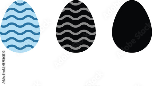 Decorative easter egg icons set featuring patterned, textured, and solid egg shapes for holiday, spring, and celebration designs