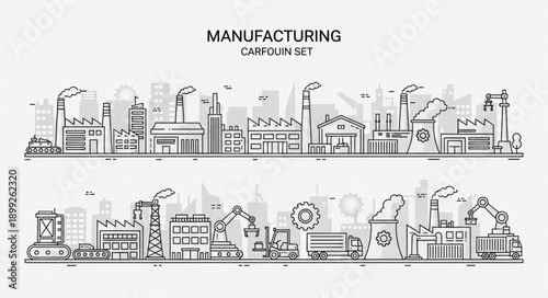 Manufacturing and industry cartoon cityscape illustration.