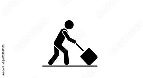 Person pulling a suitcase on a white background.