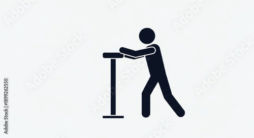 Person pushing a lever on a stand.