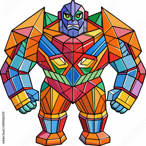 Abstract titan figure made of geometric blocks, strong, modern, stylized, digital illustration.