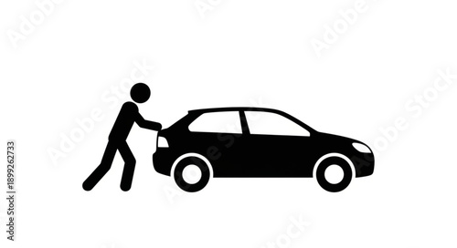 Person Pushing Car Silhouette Icon.
