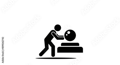 Person Pushing Sphere Up Hill Icon Symbol.